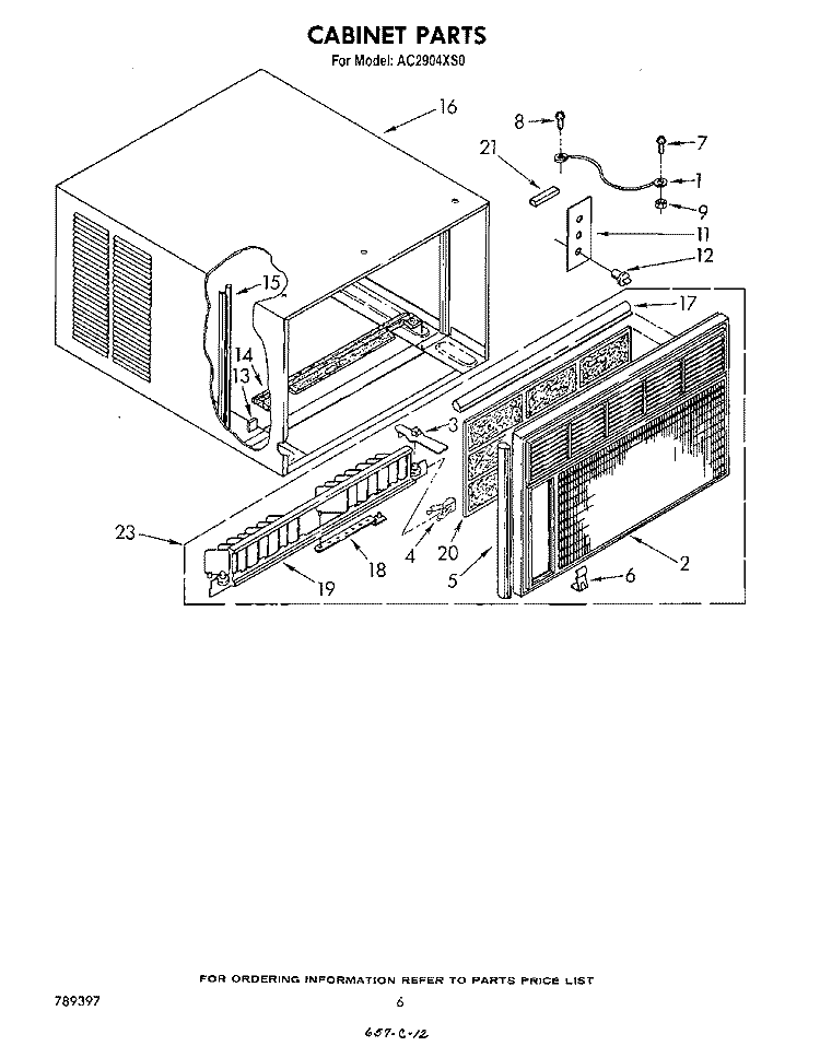 CABINET Diagram and Parts List for AC2904XS0  Whirlpool Air Conditioner