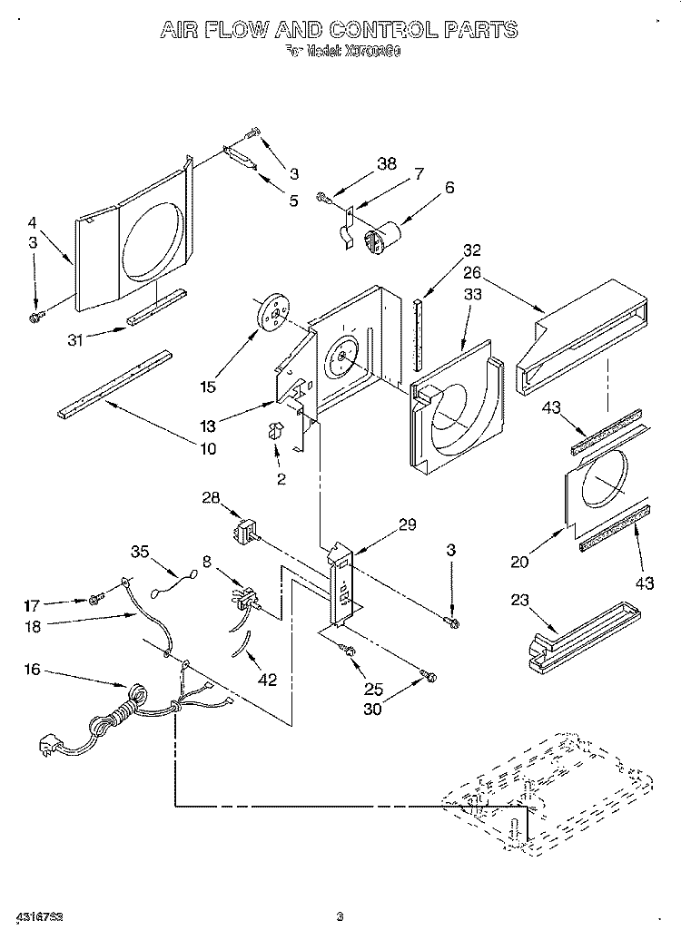 AIRFLOW AND CONTROL Diagram and Parts List for X07002G0  Roper Air Conditioner
