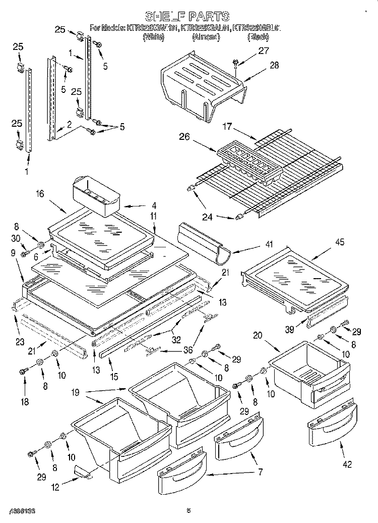 SHELF Diagram and Parts List for KTRS22KGBL01  KitchenAid Refrigerator