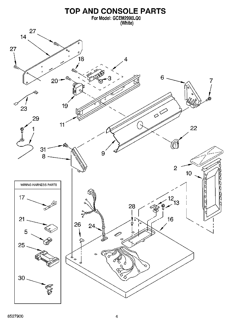 TOP AND CONSOLE Diagram and Parts List for GCEM2990LQ0  Whirlpool Dryer