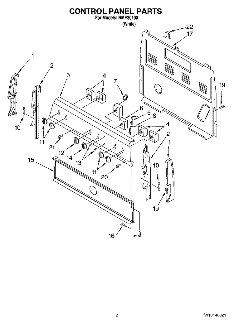 CONTROL PANEL PARTS Diagram and Parts List for RME30100  Roper Range