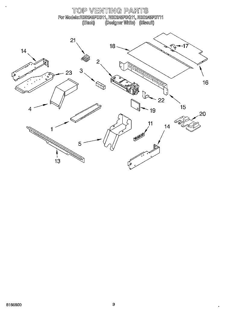 TOP VENTING, OPTIONAL Diagram and Parts List for RBD245PDT11  Whirlpool Wall Oven