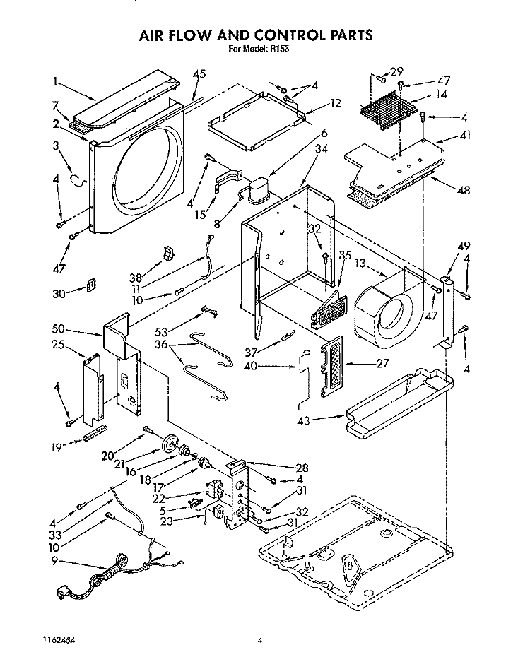 AIR FLOW AND CONTROL Diagram and Parts List for R153  Whirlpool Air Conditioner