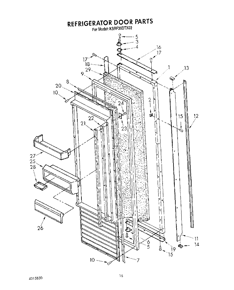 REFRIGERATOR DOOR, LIT/OPTIONAL Diagram and Parts List for KSRF36DTX02  KitchenAid Refrigerator