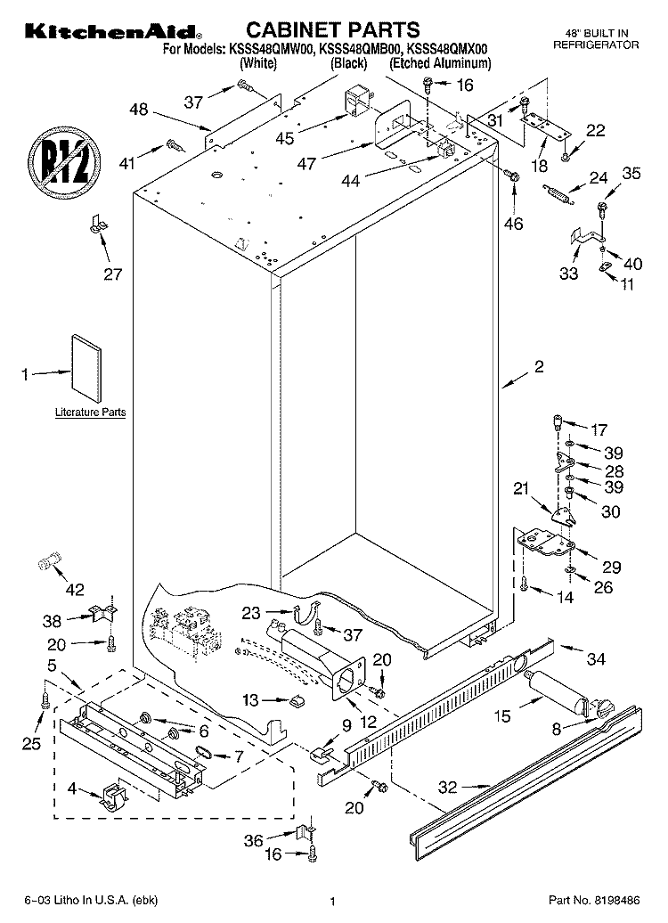 CABINET PARTS Diagram and Parts List for KSSS48QMW00  KitchenAid Refrigerator