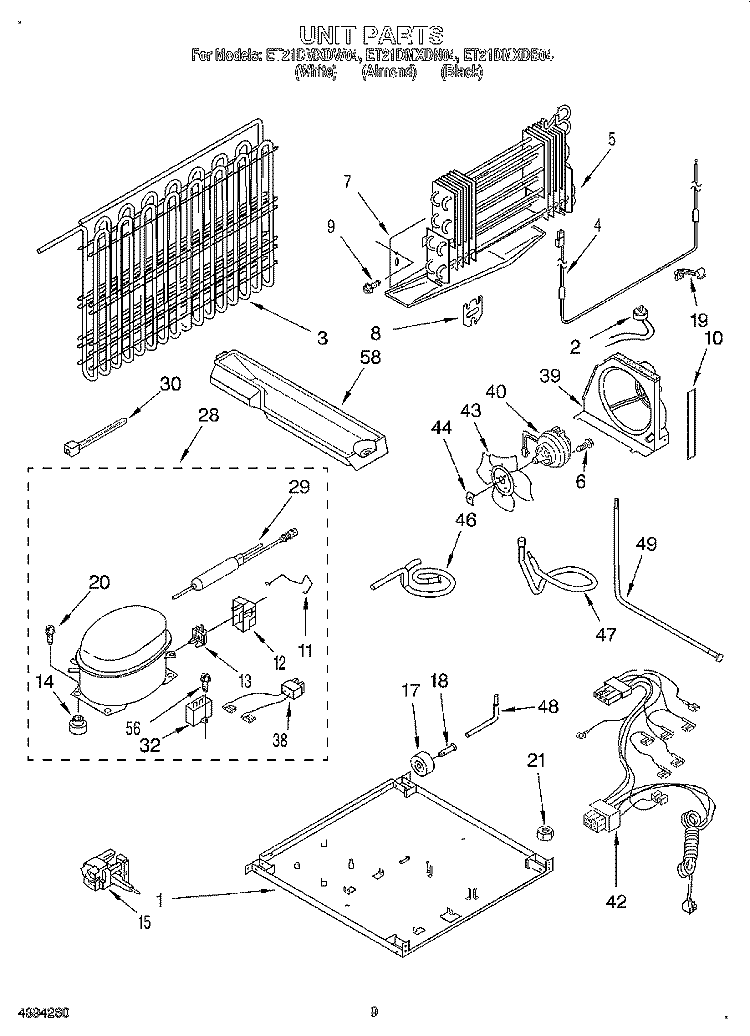 UNIT Diagram and Parts List for ET21DMXDW04  Whirlpool Refrigerator