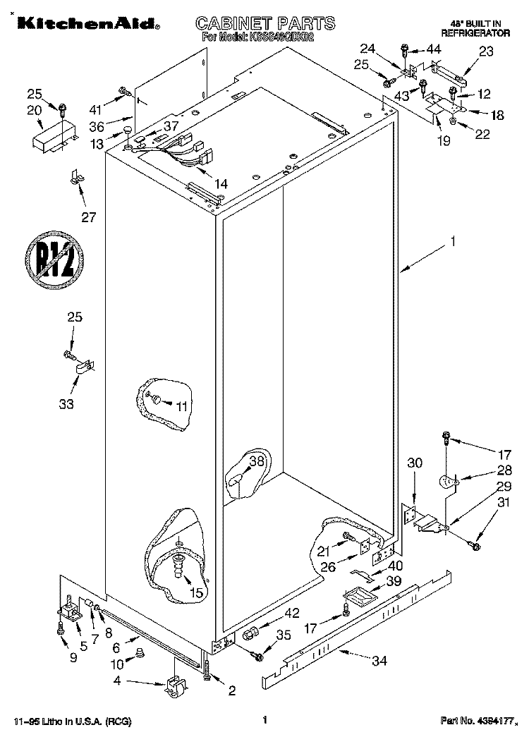 CABINET Diagram and Parts List for KSSS48QDX02  KitchenAid Refrigerator