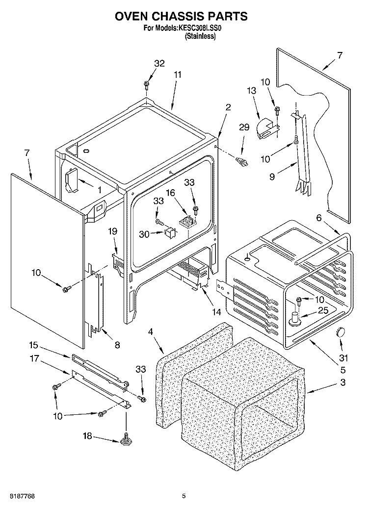 OVEN CHASSIS PARTS Diagram and Parts List for KESC308LSS0  KitchenAid Range