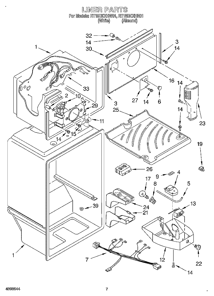 LINER Diagram and Parts List for RT18DKXHW01  Roper Refrigerator