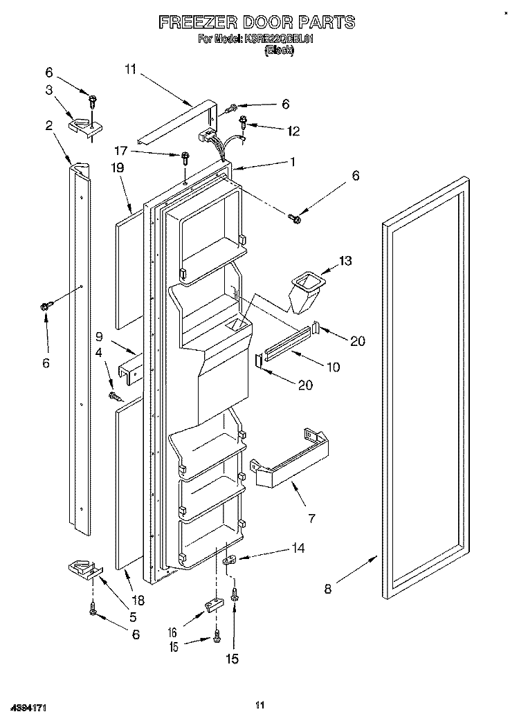 FREEZER DOOR Diagram and Parts List for KSRB22QDBL01  KitchenAid Refrigerator