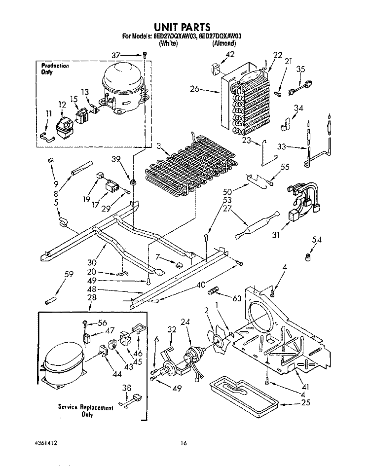 UNIT Diagram and Parts List for 8ED27DQXAN03  Whirlpool Refrigerator