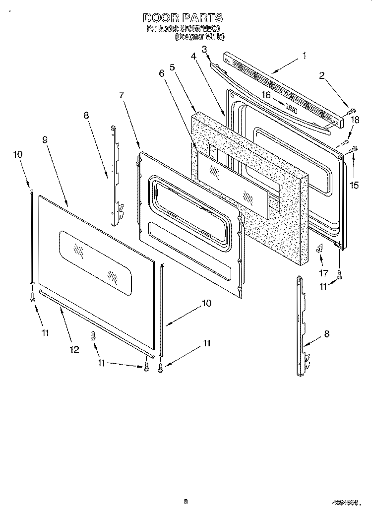 DOOR, LIT/OPTIONAL Diagram and Parts List for SF305PEEQ0  Whirlpool Range