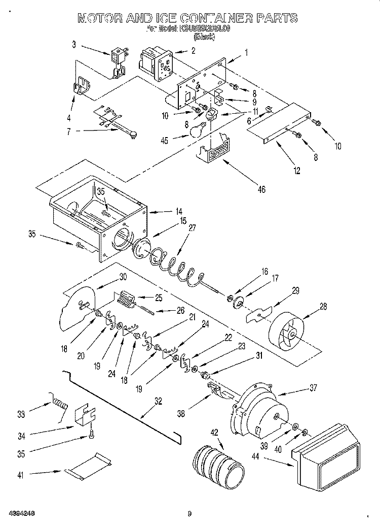MOTOR AND ICE CONTAINER Diagram and Parts List for KSUB25QDBL00  KitchenAid Refrigerator