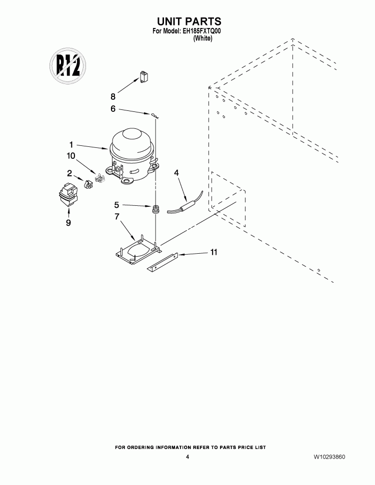 UNIT PARTS Diagram and Parts List for EH185FXTQ00  Whirlpool Freezer