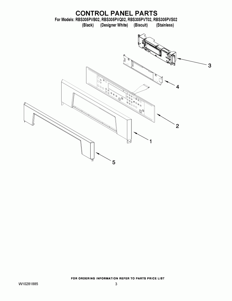 CONTROL PANEL PARTS Diagram and Parts List for RBS305PVS02  Whirlpool Wall Oven