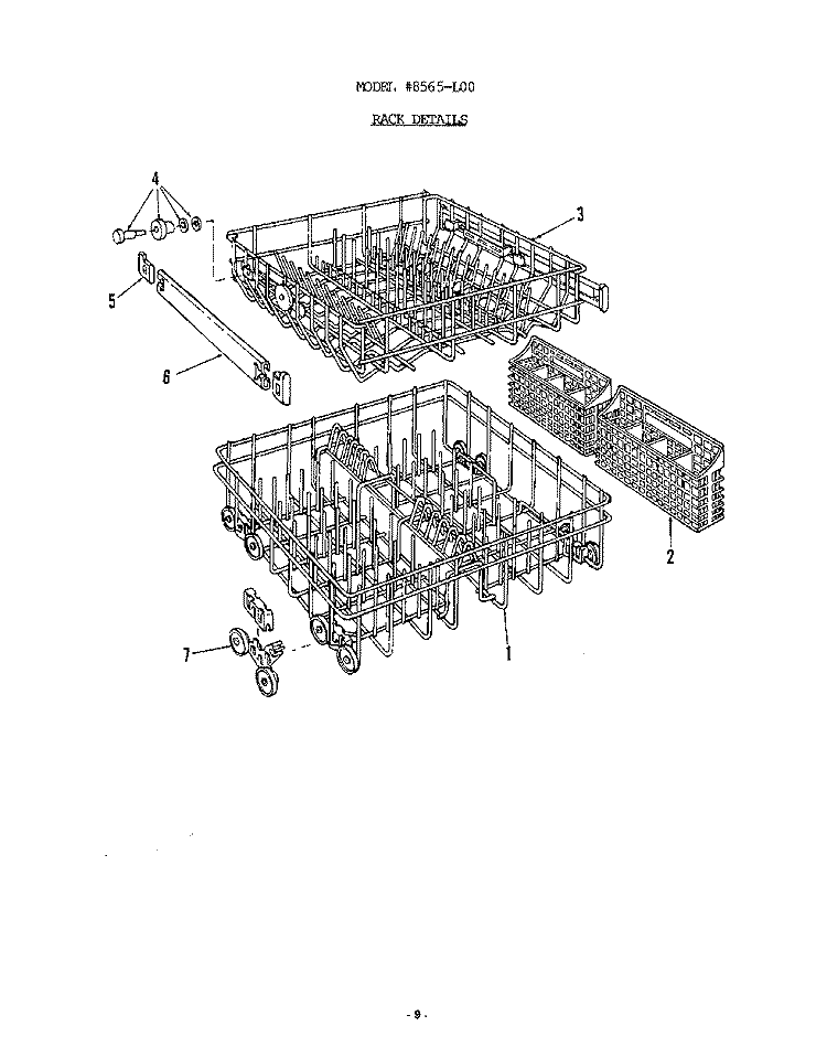 RACK Diagram and Parts List for 8585L00  Roper Dishwasher