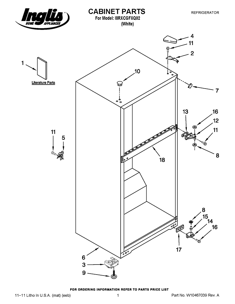 CABINET PARTS Diagram and Parts List for I8RXCGFXQ02  Inglis Refrigerator