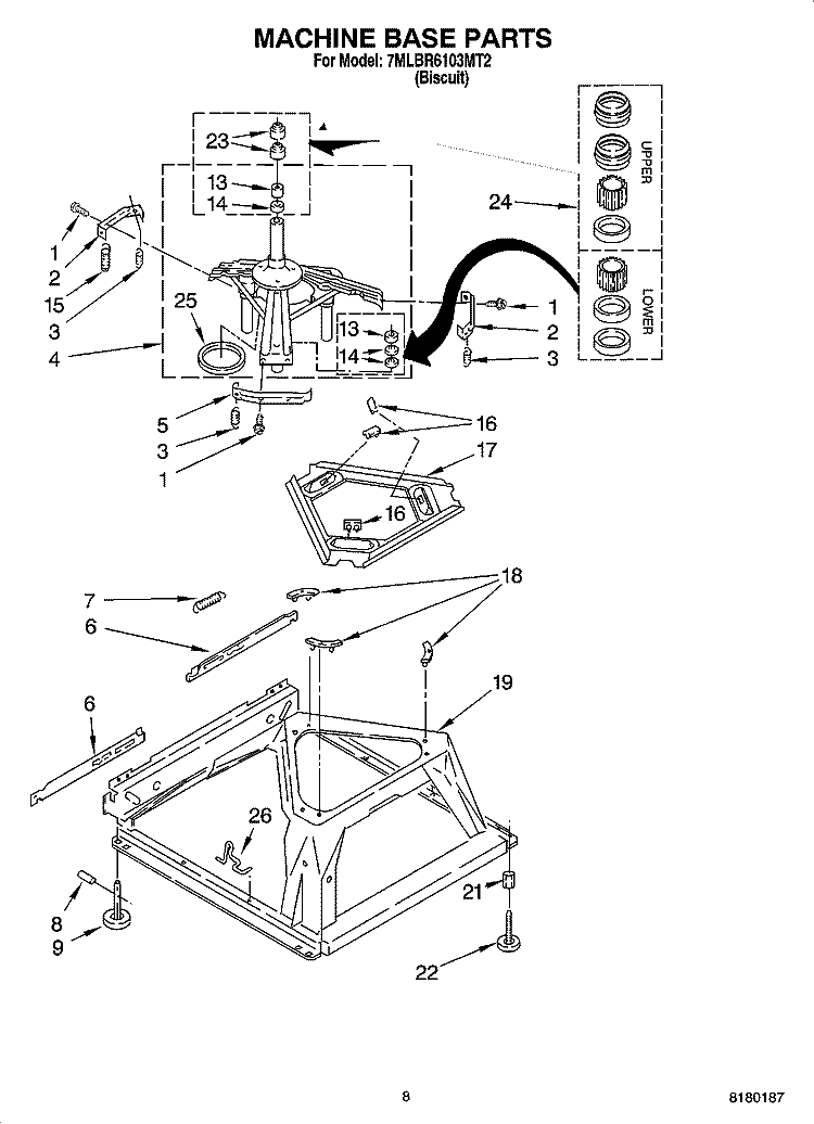MACHINE BASE PARTS Diagram and Parts List for 7MLBR6103MT2  Whirlpool Washer