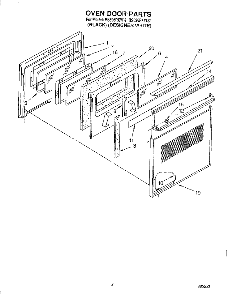 OVEN DOOR Diagram and Parts List for RS696PXYB2  Whirlpool Range
