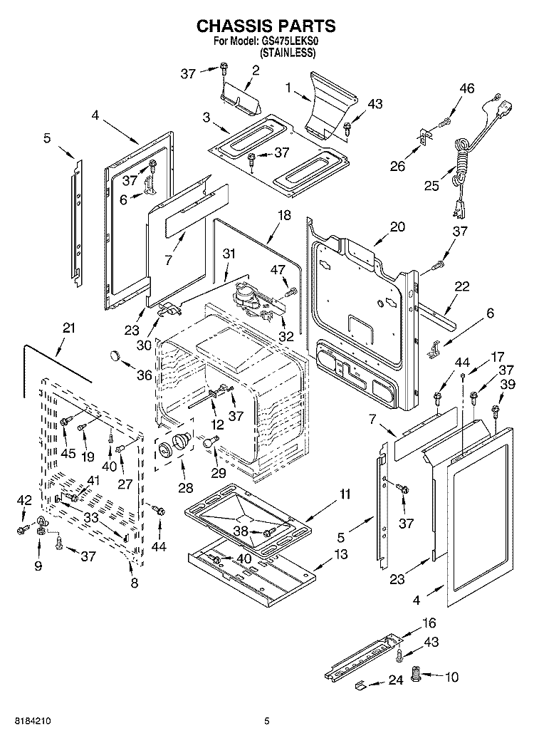 CHASSIS Diagram and Parts List for GS475LEKS0  Whirlpool Range