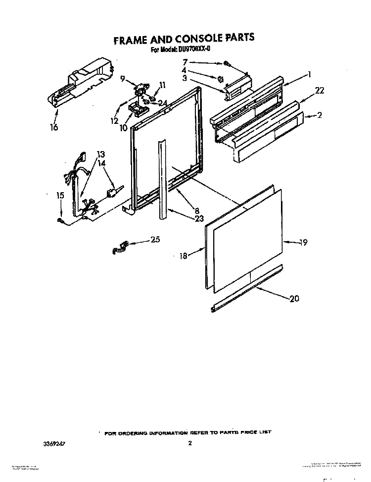 FRAME AND CONSOLE Diagram and Parts List for DU9700XX0  Whirlpool Dishwasher