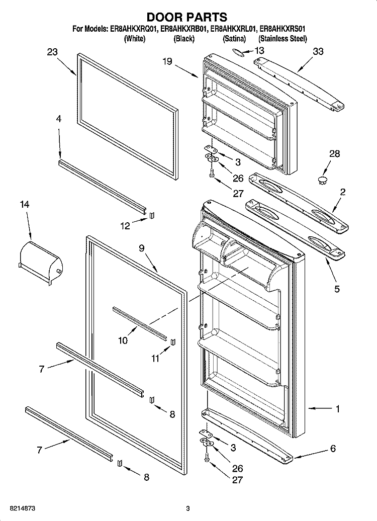 DOOR PARTS Diagram and Parts List for ER8AHKXRB01  Whirlpool Refrigerator