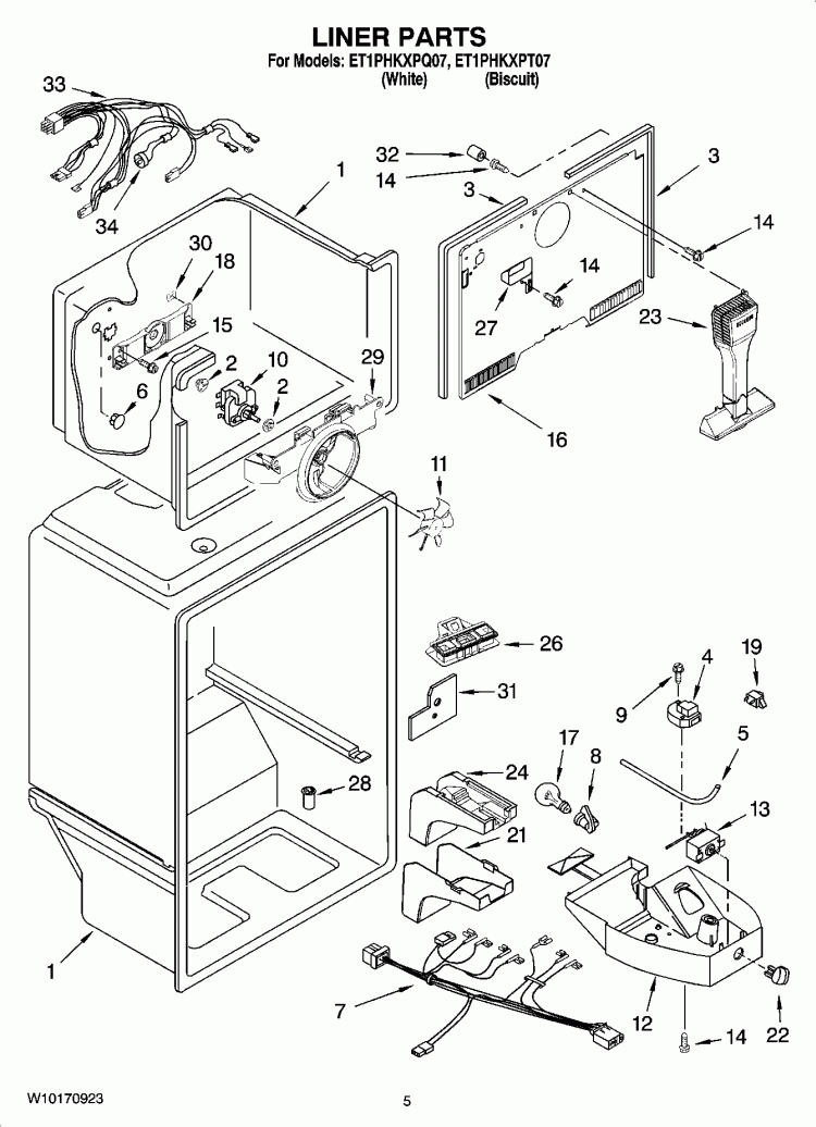 LINER PARTS Diagram and Parts List for ET1PHKXPQ07  Whirlpool Refrigerator