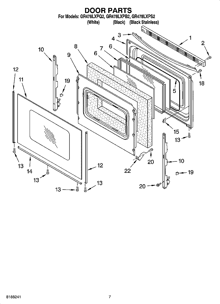 DOOR PARTS, OPTIONAL PARTS Diagram and Parts List for GR478LXPS2  Whirlpool Range