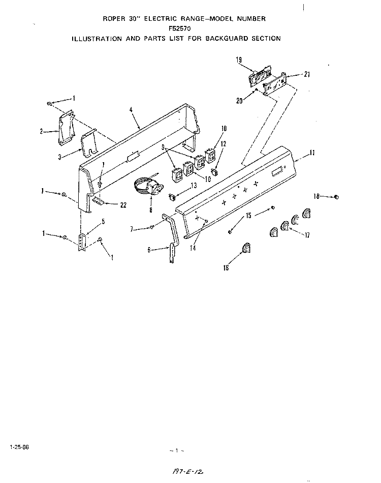 BACKGUARD , LIT/OPTIONAL Diagram and Parts List for F5257W0  Roper Range