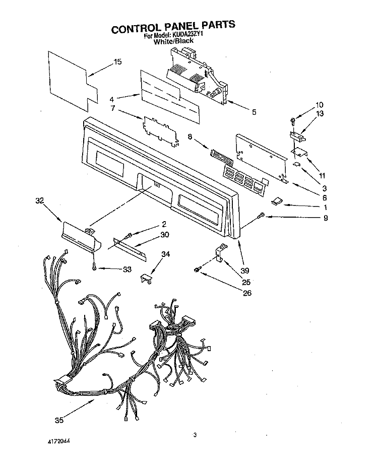 CONTROL PANEL, LIT/OPTIONAL Diagram and Parts List for KUDA23ZY1  KitchenAid Dishwasher
