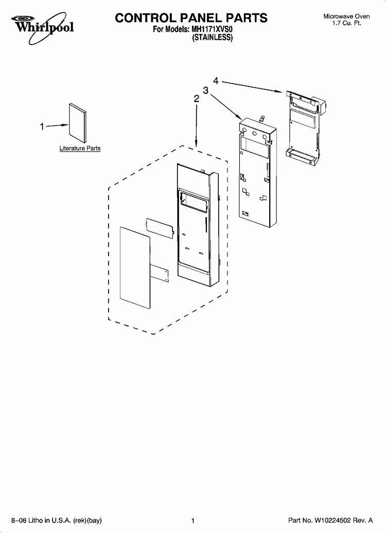 CONTROL PANEL PARTS Diagram and Parts List for MH1171XVS0  Whirlpool Microwave