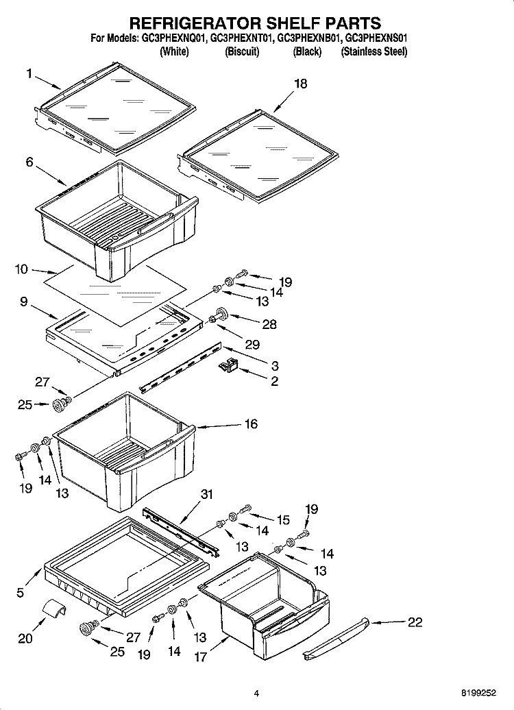 REFRIGERATOR SHELF PARTS Diagram and Parts List for GC3PHEXNS01  Whirlpool Refrigerator