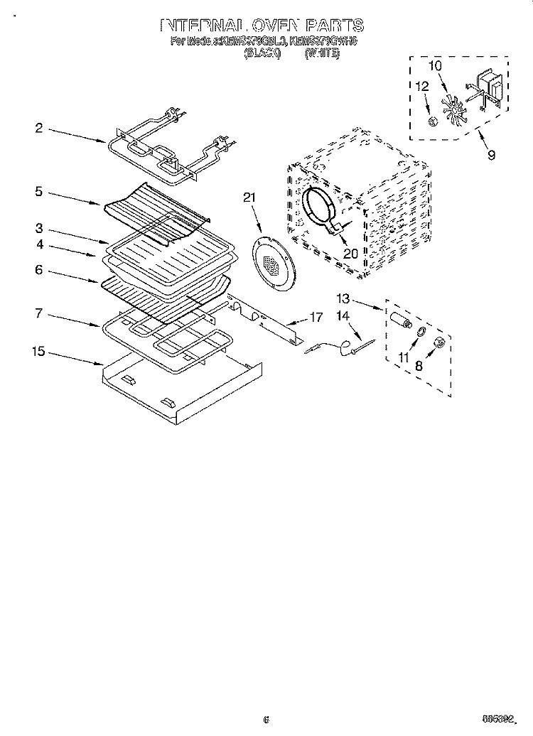 INTERNAL OVEN Diagram and Parts List for KEMS378GWH0  KitchenAid Microwave Oven Combo
