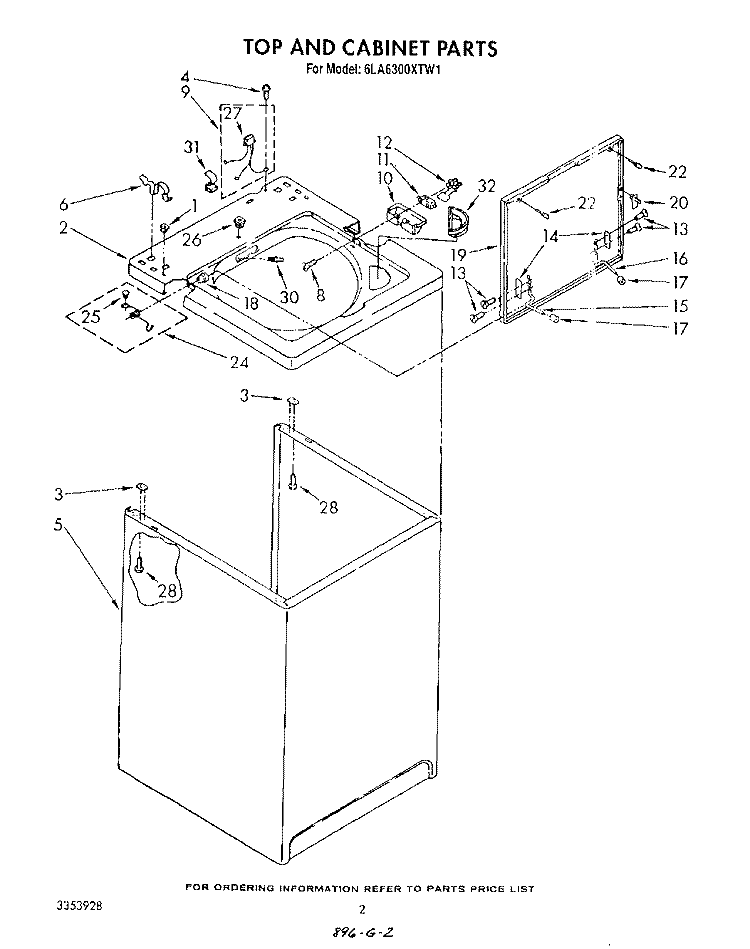 TOP AND CABINET , LITERATURE AND OPTIONAL Diagram and Parts List for 6LA6300XTW1  Whirlpool Washer