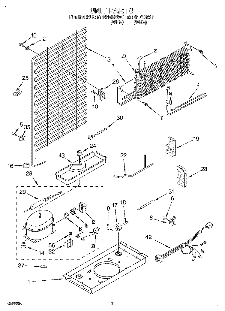 UNIT Diagram and Parts List for RT14HDXGW01  Roper Refrigerator