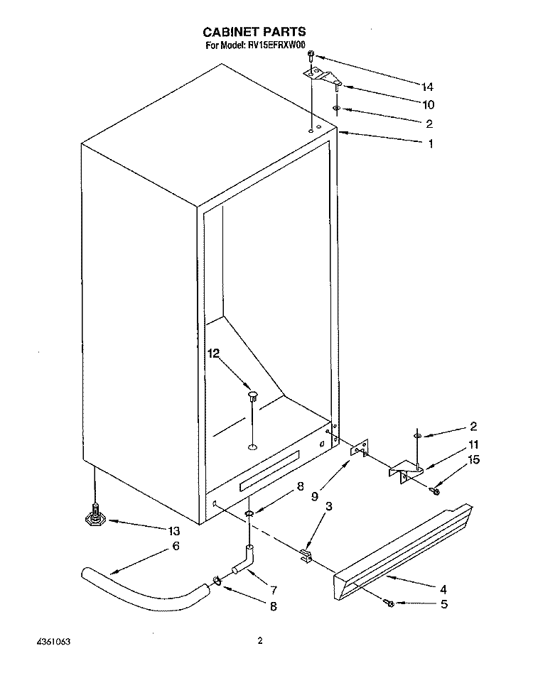 CABINET Diagram and Parts List for RV15EFRXW00  Roper Freezer