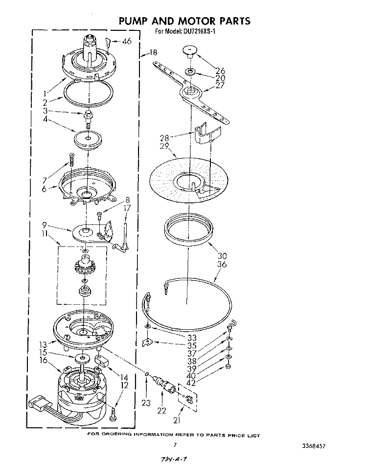 PUMP AND MOTOR Diagram and Parts List for DU7216XS1  Whirlpool Dishwasher