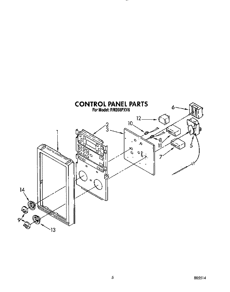 CONTROL PANEL Diagram and Parts List for RM288PXV6  Whirlpool Microwave Oven Combo
