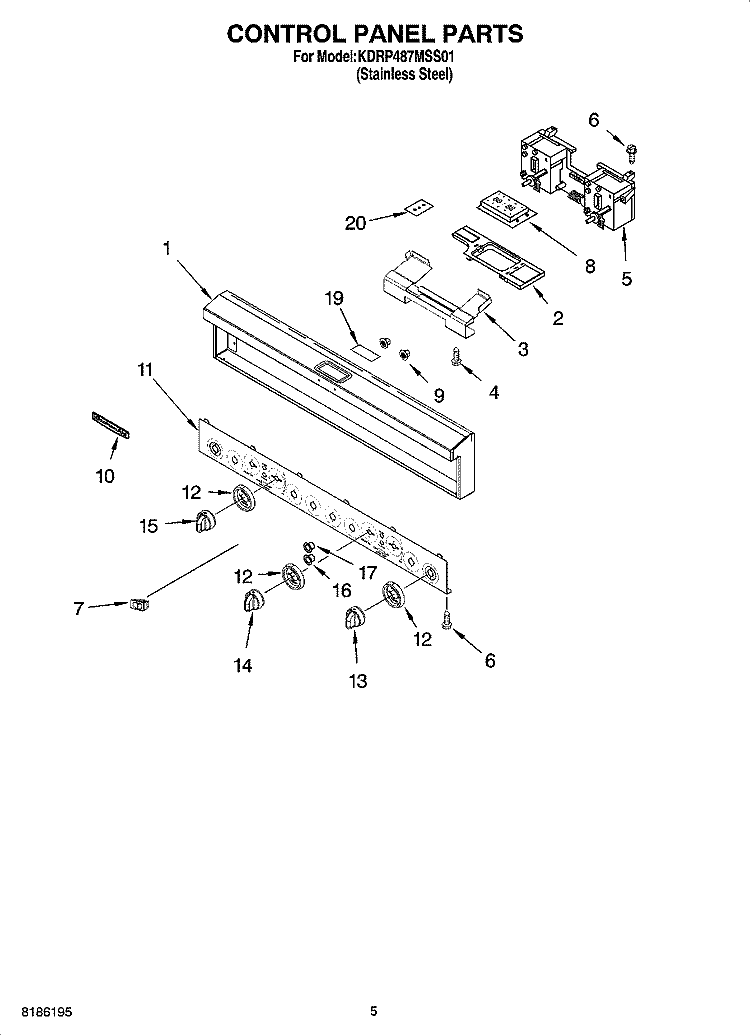 CONTROL PANEL PARTS Diagram and Parts List for KDRP487MSS01  KitchenAid Range