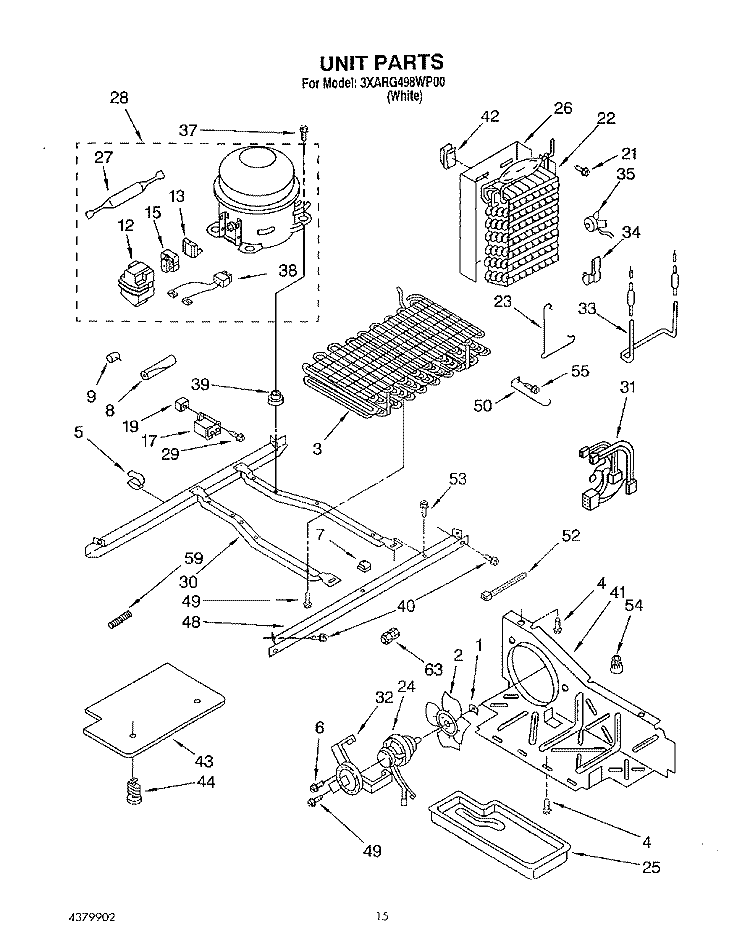 UNIT Diagram and Parts List for 3XARG498WP00  Whirlpool Refrigerator