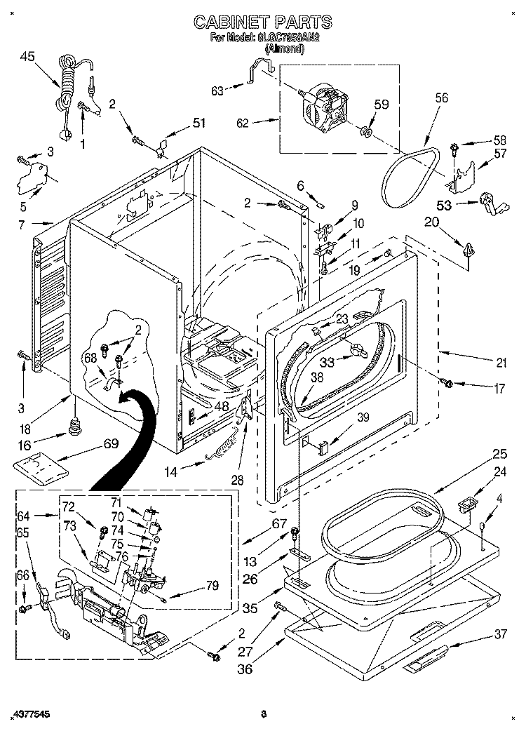 CABINET Diagram and Parts List for 8LGC7858AN2  Whirlpool Dryer