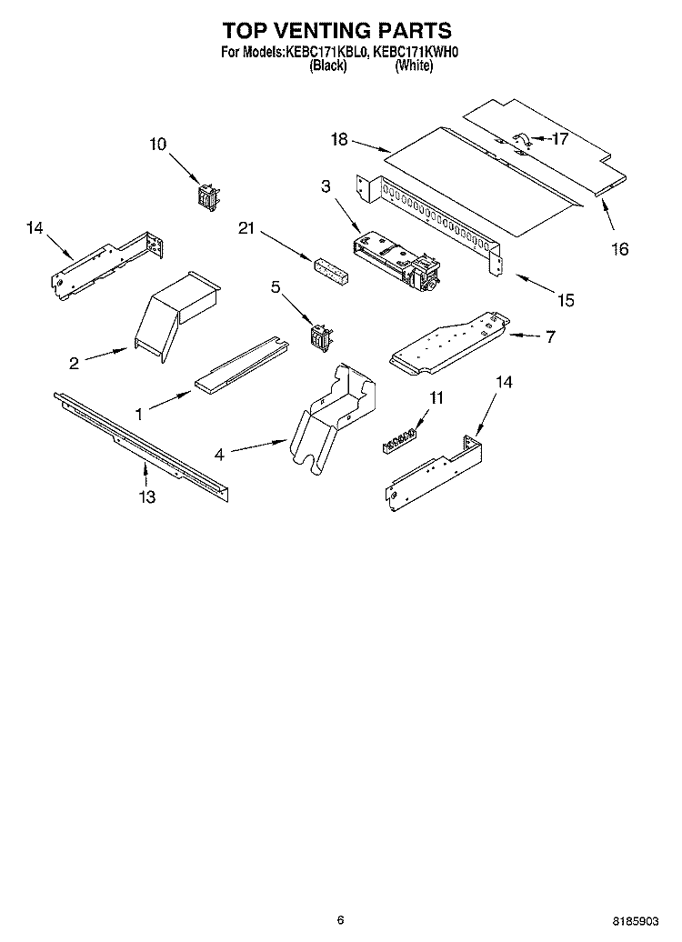 TOP VENTING Diagram and Parts List for KEBC171KBL0  KitchenAid Wall Oven