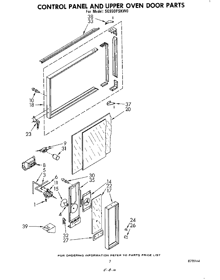 CONTROL PANEL AND UPPER OVEN DOOR Diagram and Parts List for SE950PSKW0  Whirlpool Range