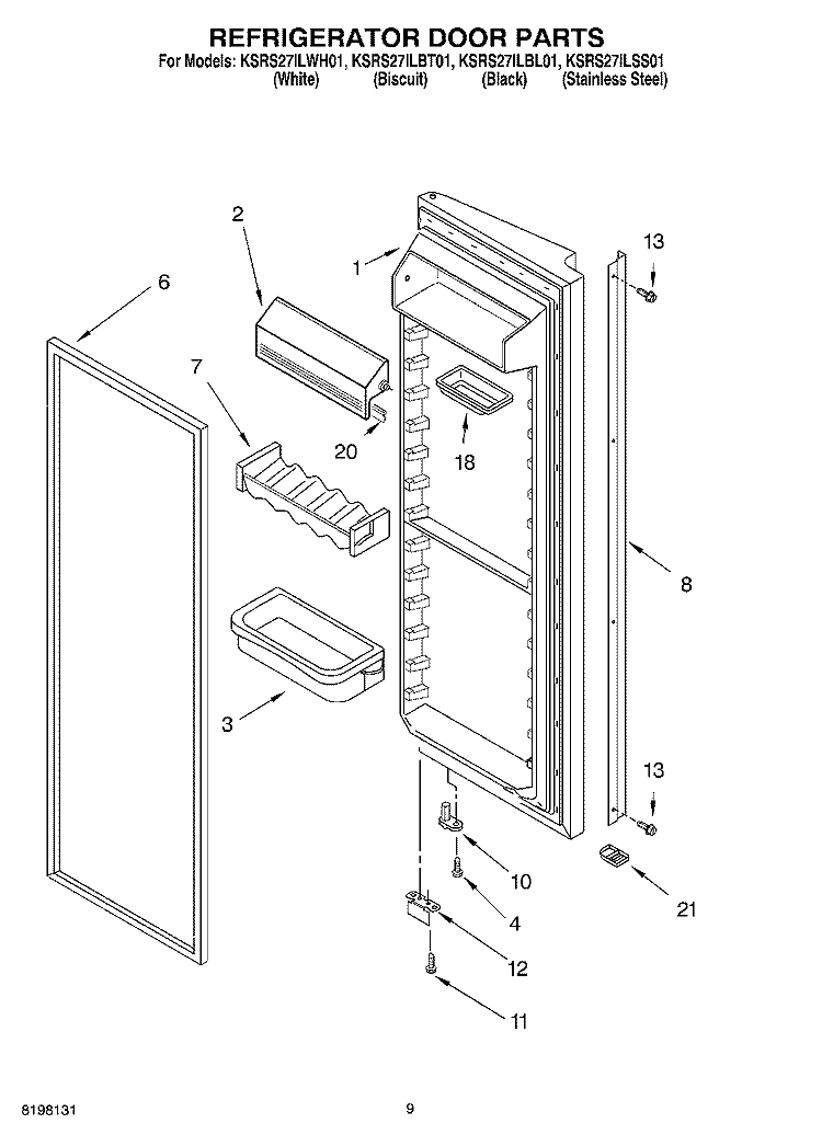 REFRIGERATOR DOOR Diagram and Parts List for KSRS27ILSS01  KitchenAid Refrigerator