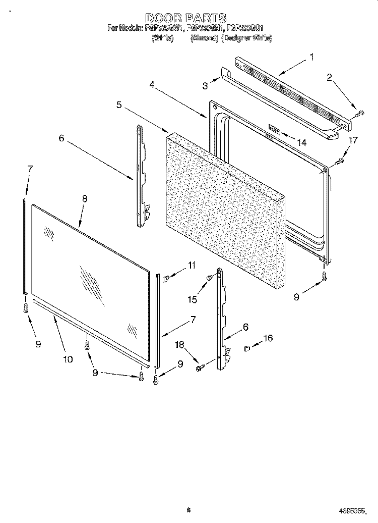 DOOR, LIT/OPTIONAL Diagram and Parts List for FGP335GW1  Roper Range