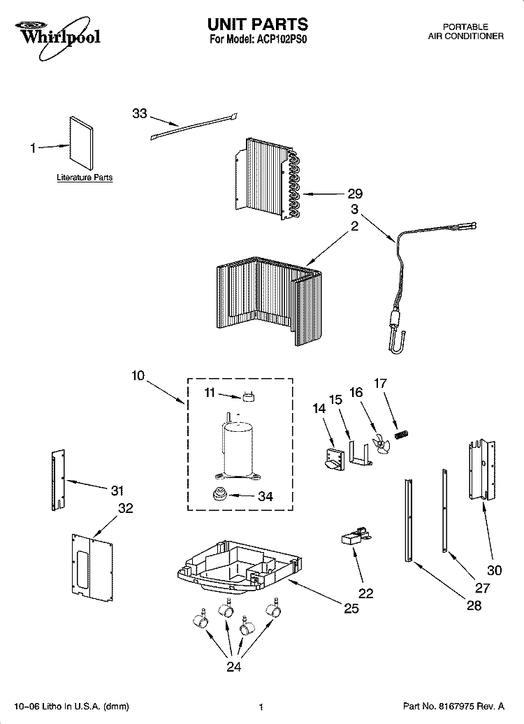 UNIT PARTS Diagram and Parts List for ACP102PS0  Whirlpool Air Conditioner