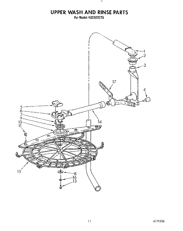 UPPER WASH AND RINSE Diagram and Parts List for KUDS22CT0  KitchenAid Dishwasher