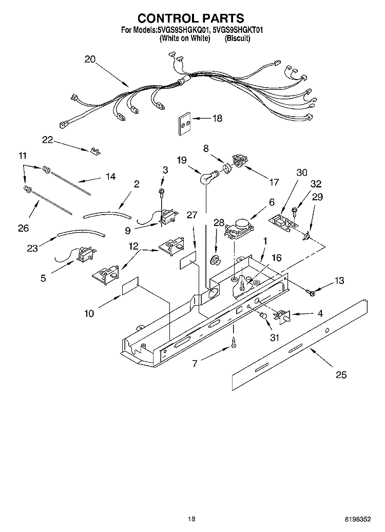 CONTROL Diagram and Parts List for 5VGS9SHGKQ01  Whirlpool Refrigerator