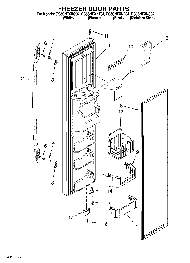 FREEZER DOOR PARTS Diagram and Parts List for GC5SHEXNT04  Whirlpool Refrigerator