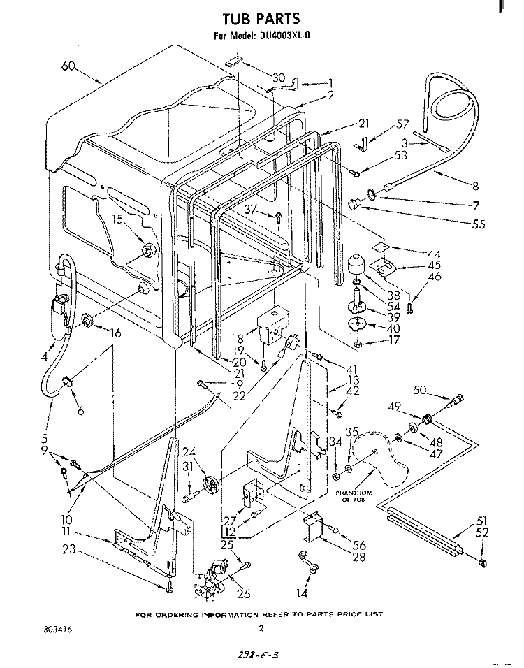 TUB, LITERATURE AND OPTIONAL Diagram and Parts List for DU4003XL0  Whirlpool Dishwasher